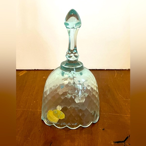 Fenton Diamond Quilted Light Blue Glass Hand Painted/Signed M. WagnerFloral Bell - Picture 2 of 7